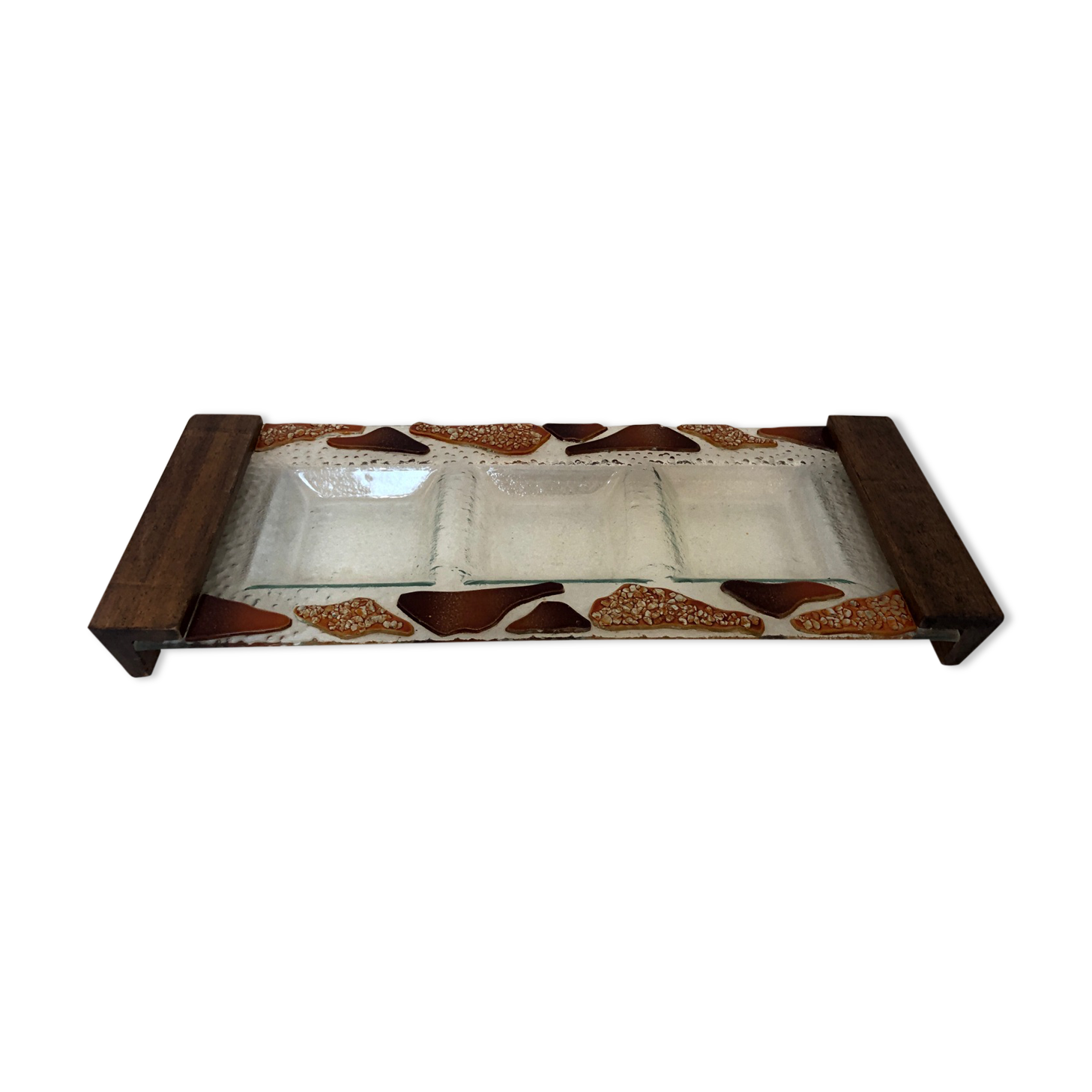 Plateau apéritif teck et verre, 1970