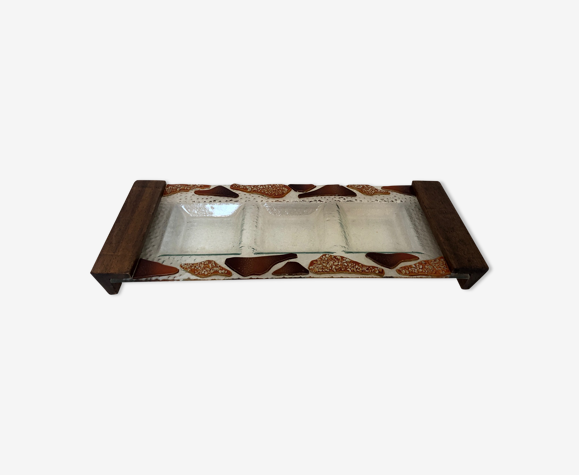 Plateau apéritif teck et verre, 1970
