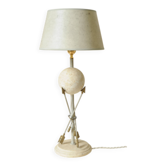 Globe and arrows lamp - stone and metal - beige grey gold
