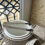 Rattan ice bucket with pliers and coasters