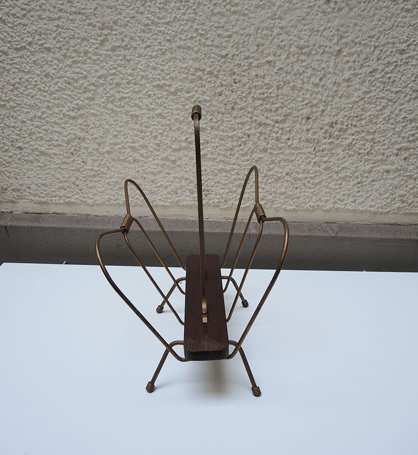 Old wooden & brass magazine rack