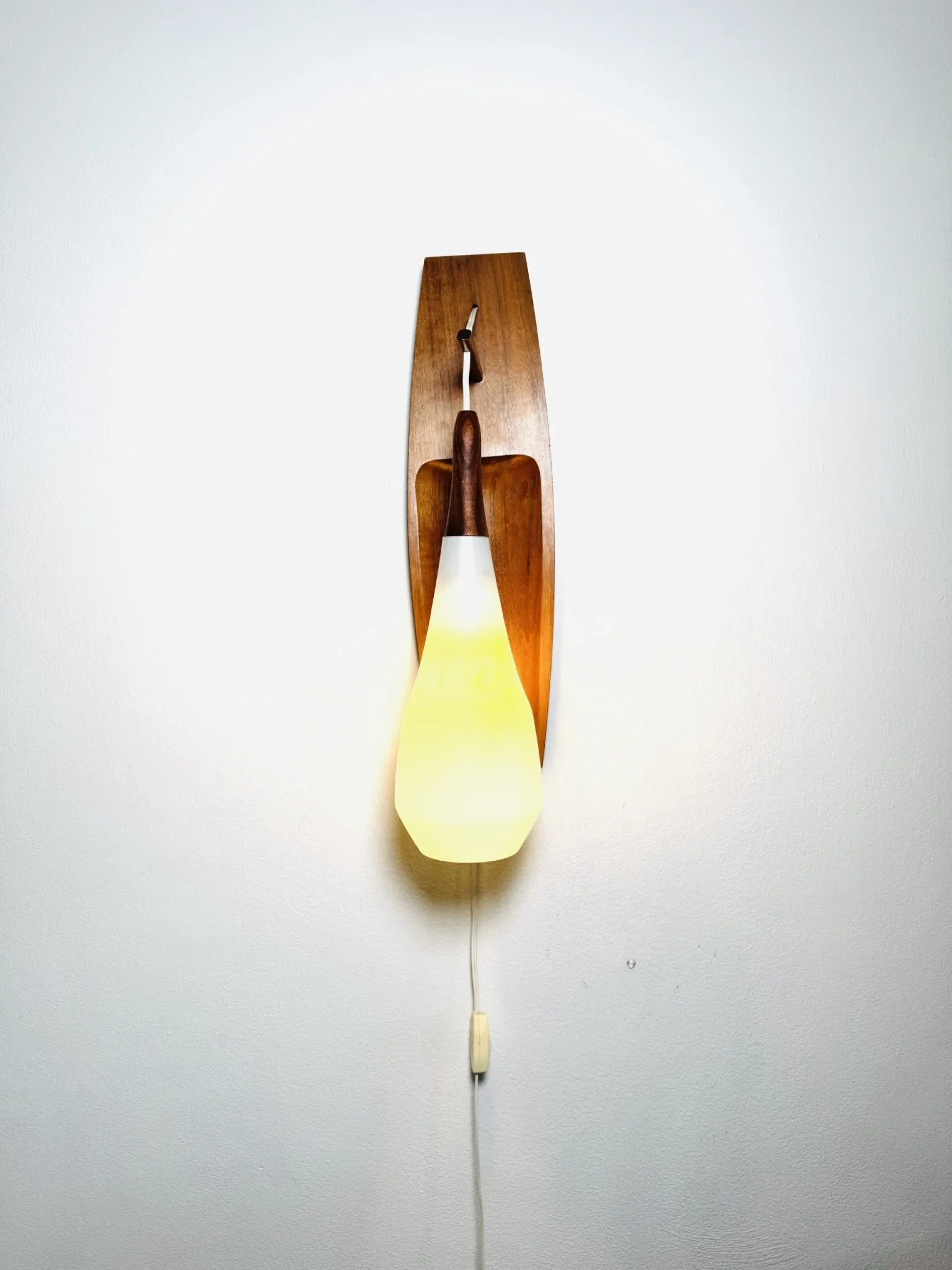 Floating Wall Lamp In Wood & Matt Opal Glass By Philips, The Netherlands, 1950S