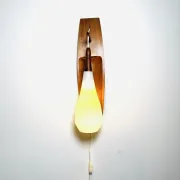 Floating Wall Lamp In Wood & Matt Opal Glass By Philips, The Netherlands, 1950S