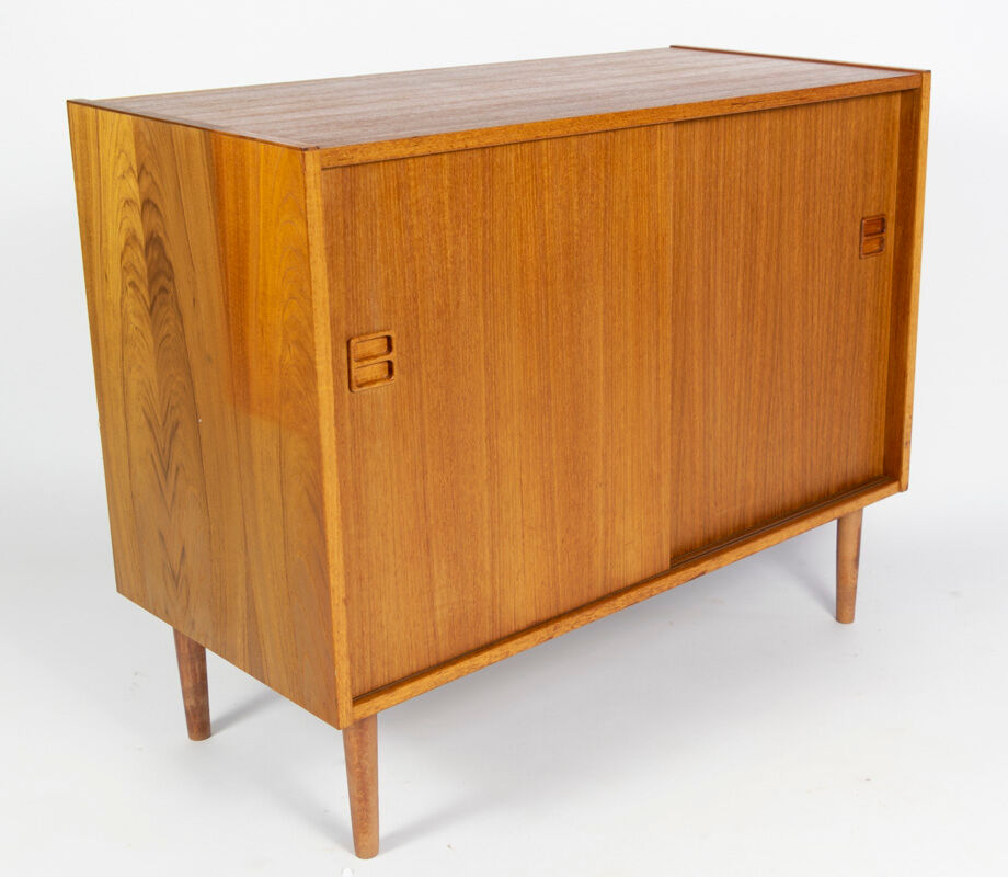 Teak slide door cabinet, made in Sweden, marked swan, 1960s