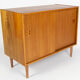 Teak slide door cabinet, made in Sweden, marked swan, 1960s