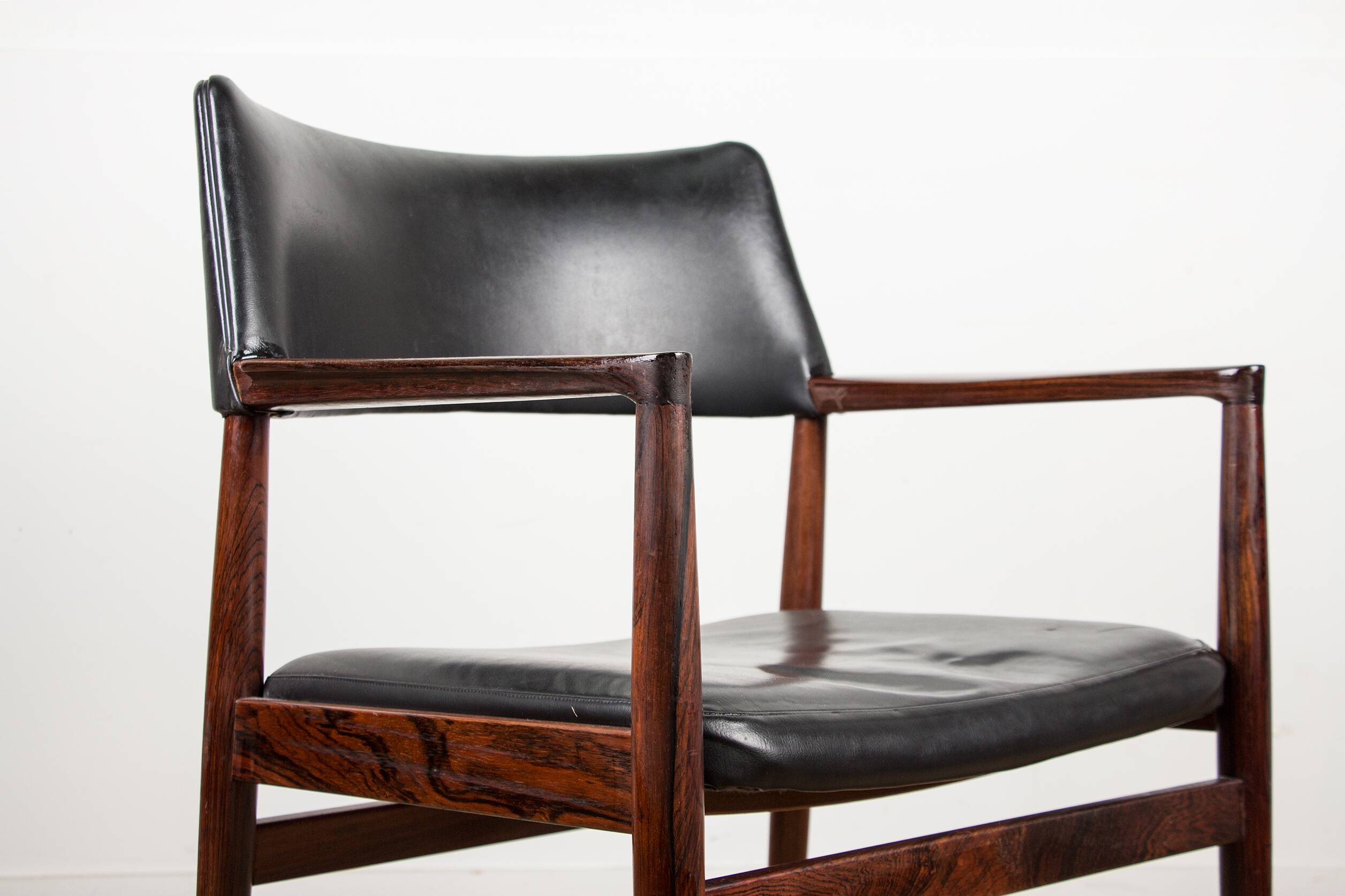 Danish Rosewood and Leather Office Chair by Erik Worts 1960.