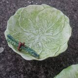 Set of 3 vintage asparagus and cabbage leaves slip dishes made in Italy