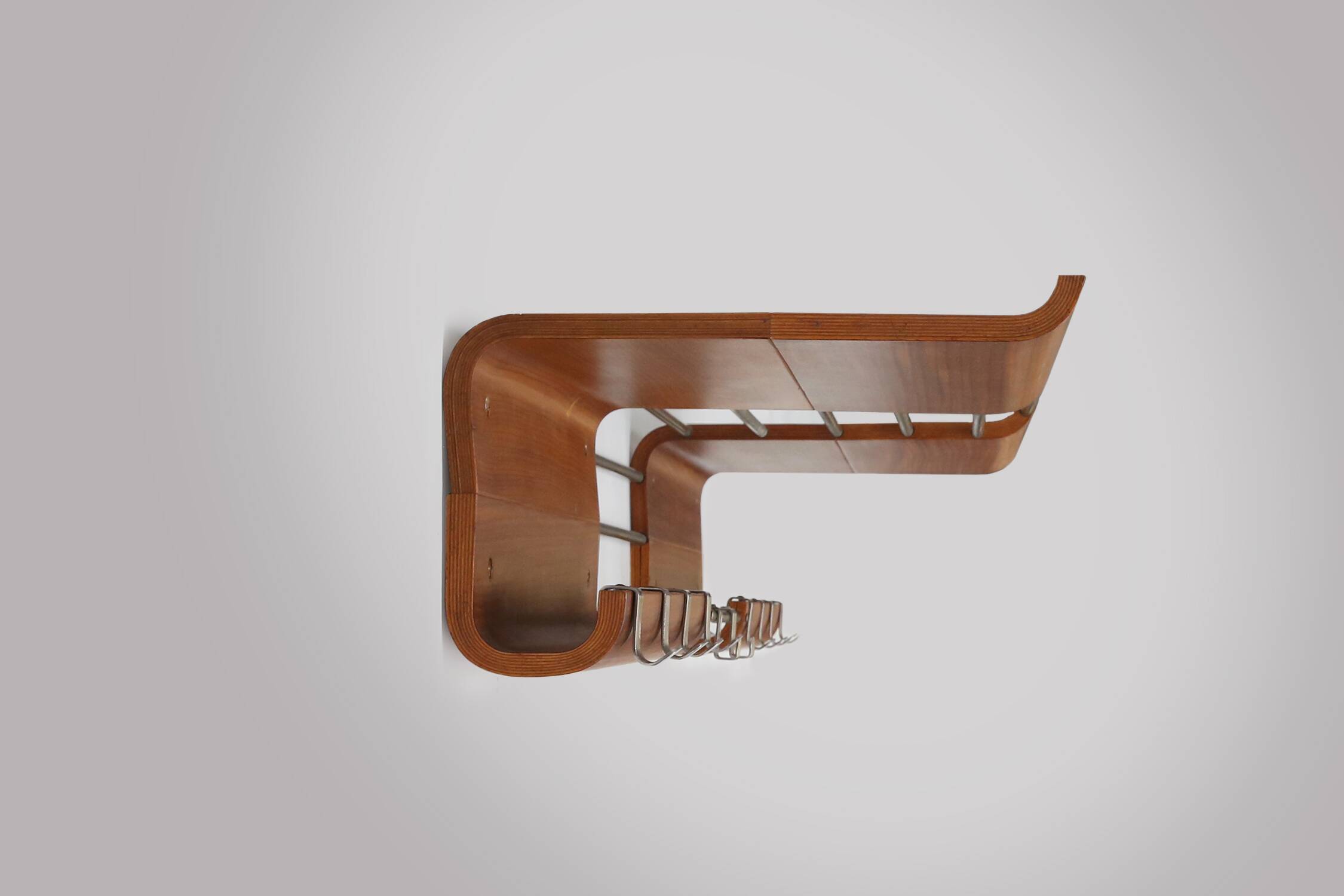 Mid-century coatrack by De Coene in bent plywood, Belgium 1960
