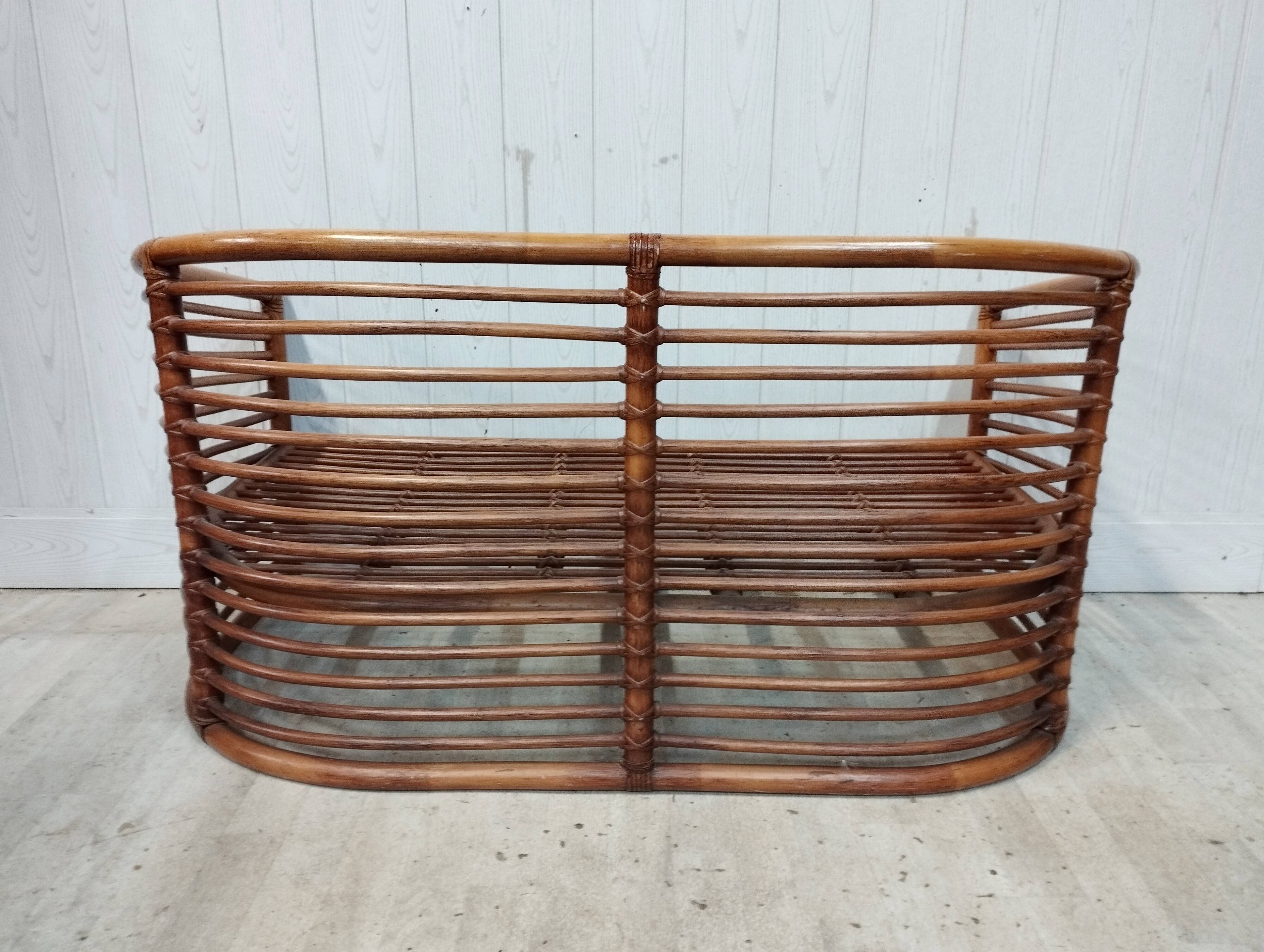 Bench and its bamboo and rattan armchair