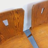 Set of 4 vintage brutalist wooden chairs from the 60s