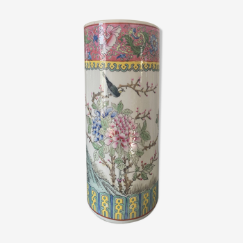 Vase enamelled ceramic roll china decorations of flowers birds Signed