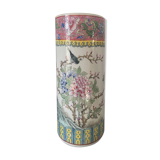 Vase enamelled ceramic roll china decorations of flowers birds Signed
