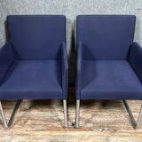 Pair of Walter Knoll armchairs in blue fabric and chromed metal