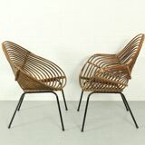 Set of 2 Vintage Rattan Lounge Chairs H. Broekhuizen for Rohé Noordwolde, The Netherlands 1960