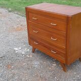 Vintage 1950s pine chest of drawers, compass legs, 3 drawers