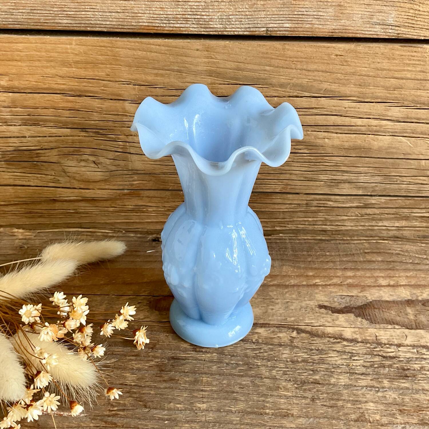 Small blue milk glass vase