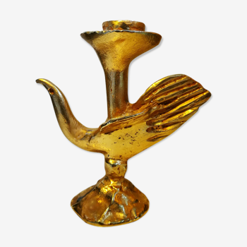 Pierre Casenove - 'Bird' in gilt bronze candlestick