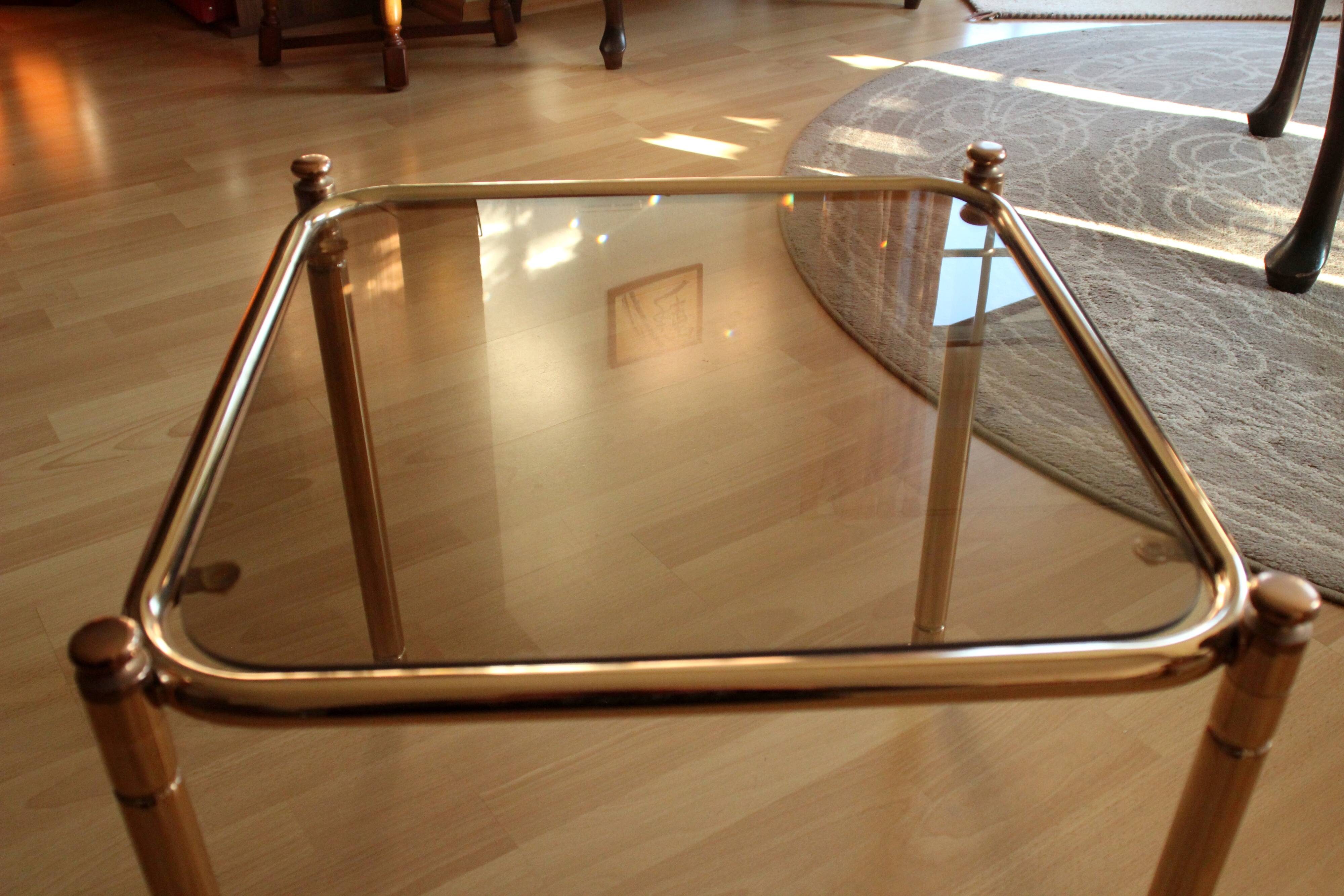 Space Age brass side table with smoked glass plate - vintage