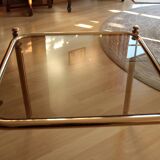 Table d'appoint Space Age en laiton avec plateau en verre fumé - vintage