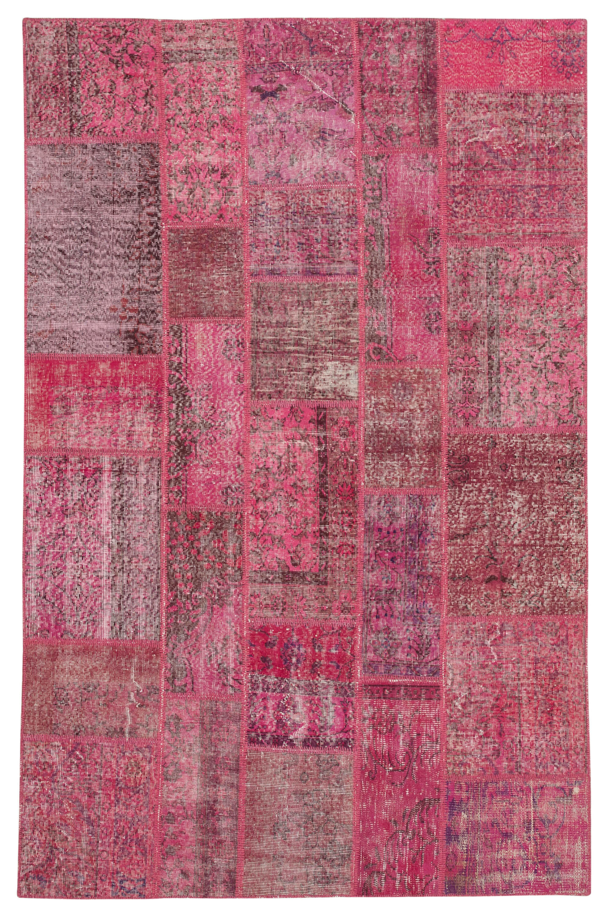 Handwoven turkish contemporary 186 cm x 288 cm pink patchwork rug