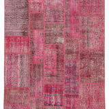 Handwoven turkish contemporary 186 cm x 288 cm pink patchwork rug