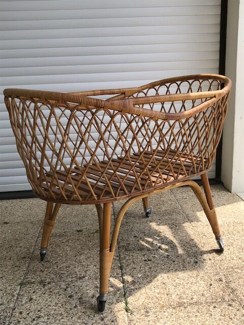 Vintage rattan cradle from the 1950