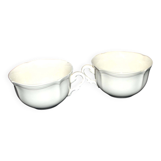 Lot de 2 tasses Sarreguemines en faïence Opaque crème - Terre de fer 11.5cm