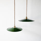 Green enameled sheet metal pendant light