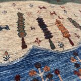 Gabbeh-Style Hand-Knotted Wool Rug with Abstract Landscape – 238×175 cm