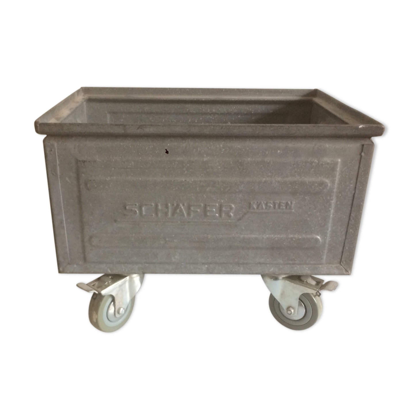 Metal storage box, Schafer Kasten, on wheels