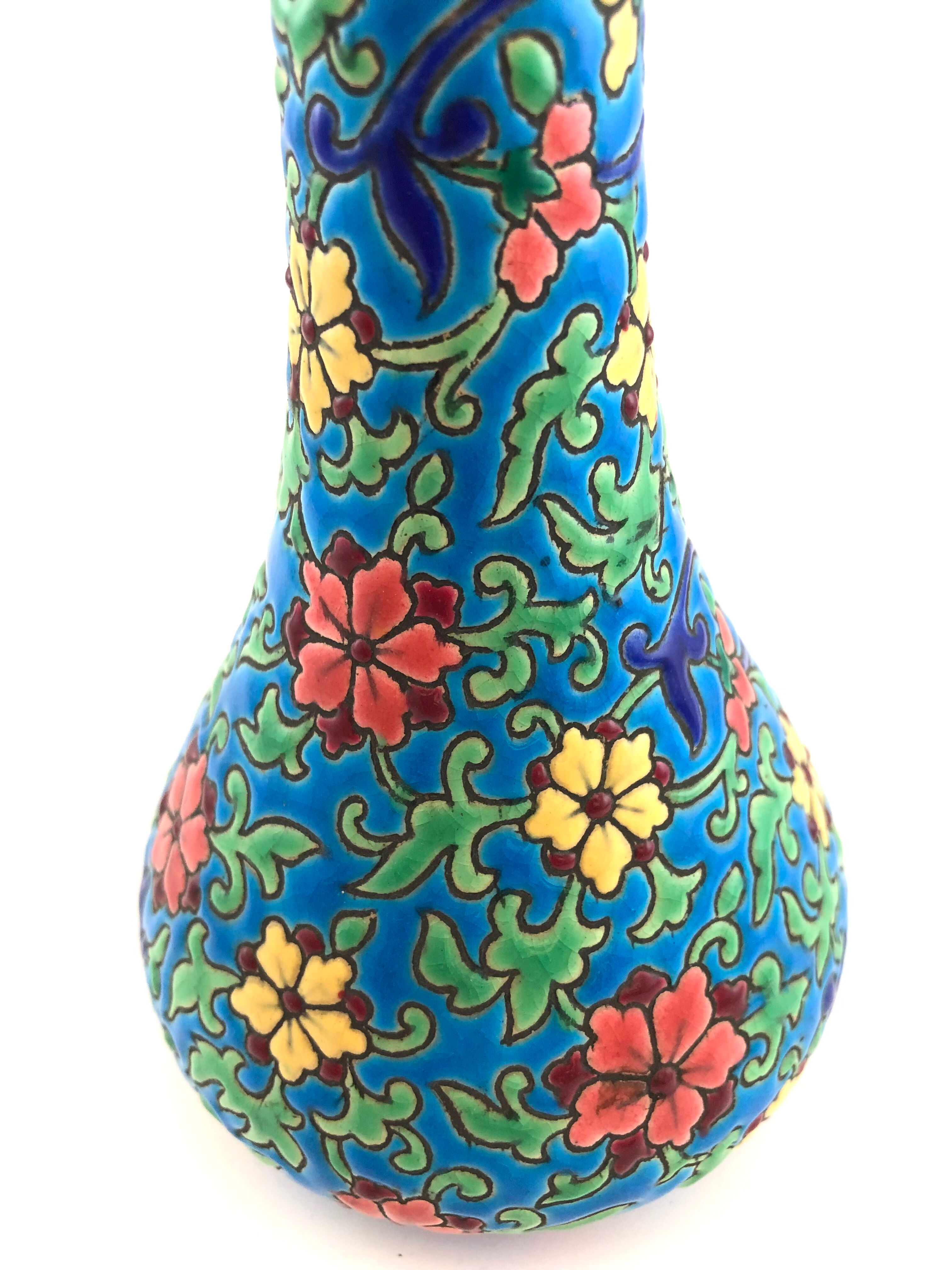 Soliflore vase in blue enamels of Longwy