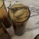 Set of 4 smoky amber brown water/orangeade glasses, France 1970.