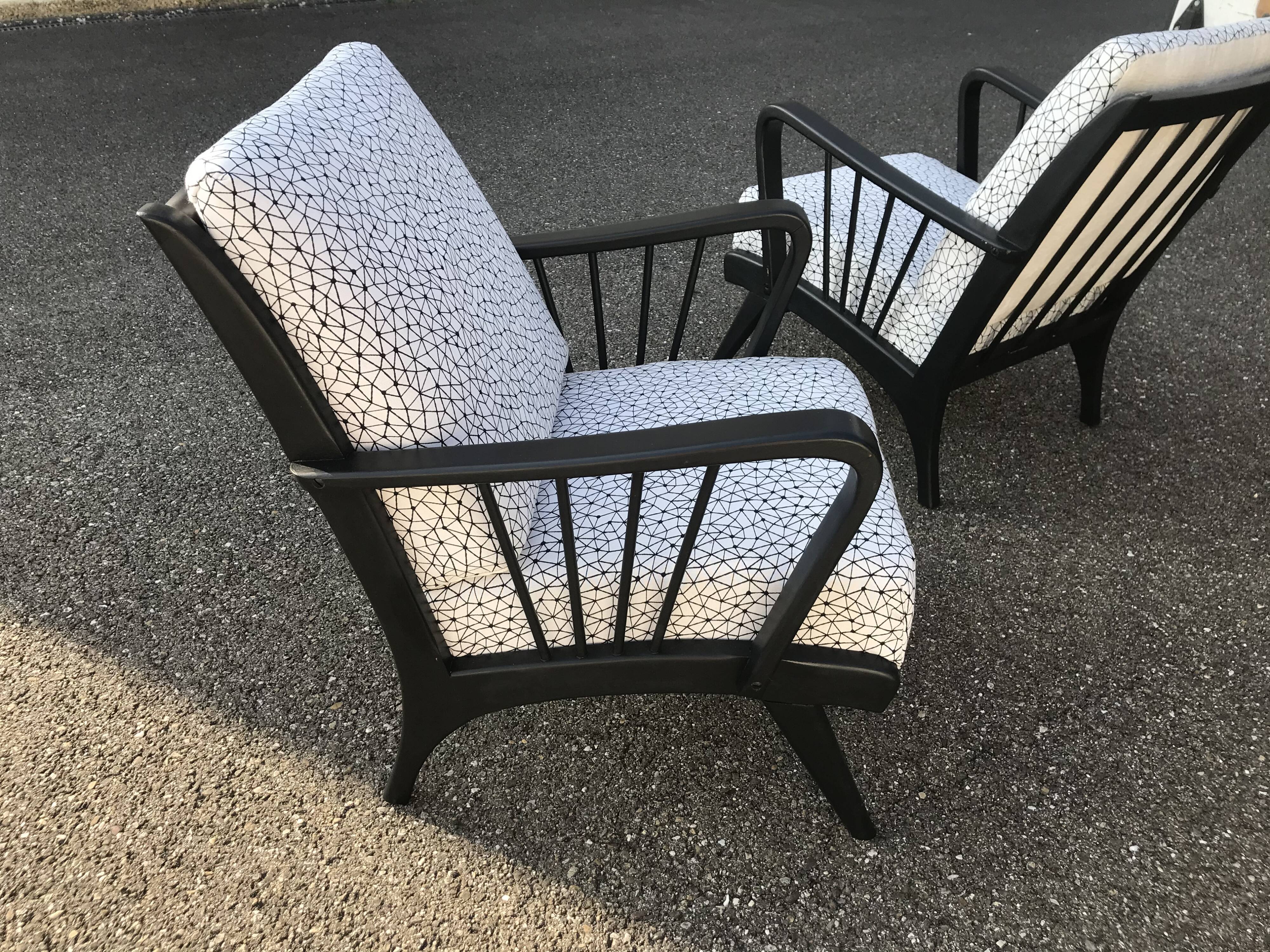 Armchairs with black and white patterns vintage 60s
