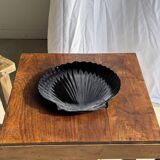 Pair of vintage black glass shell dishes D32 and D26