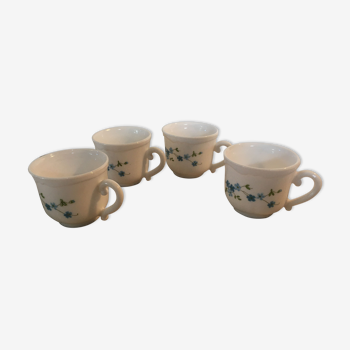 Set of 4 coffee cups Arcopal Veronica forget-me-not pattern