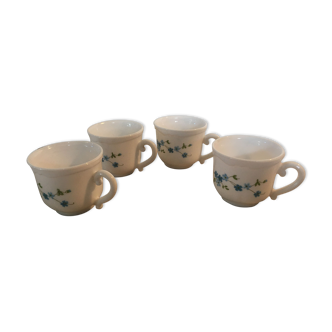 Set of 4 coffee cups Arcopal Veronica forget-me-not pattern