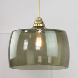 Green italian mid-century glass & brass ceiling lamp
