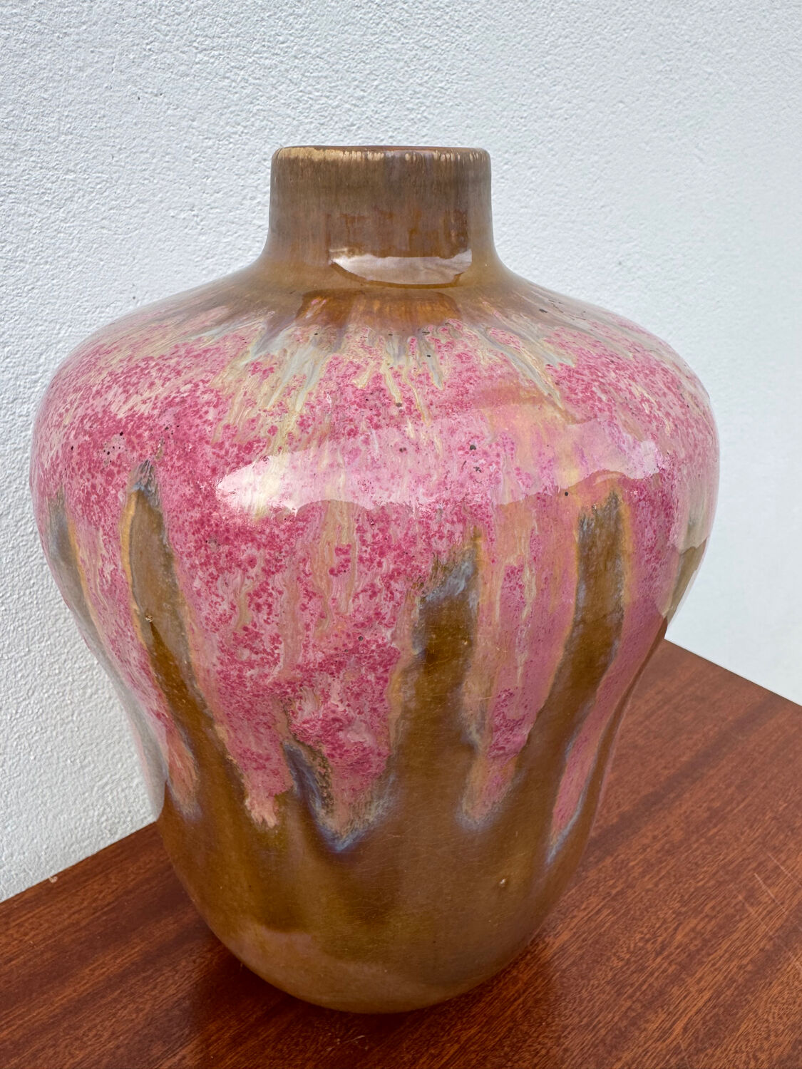 Art Deco pink glazed stoneware vase