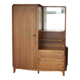 Superb asymmetrical wardrobe in solid walnut, forming a dressing table