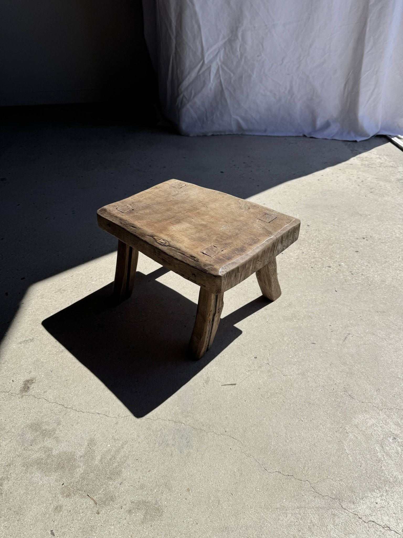 Small stool, rectangular accent stool in solid teak wabi-sabi H26.