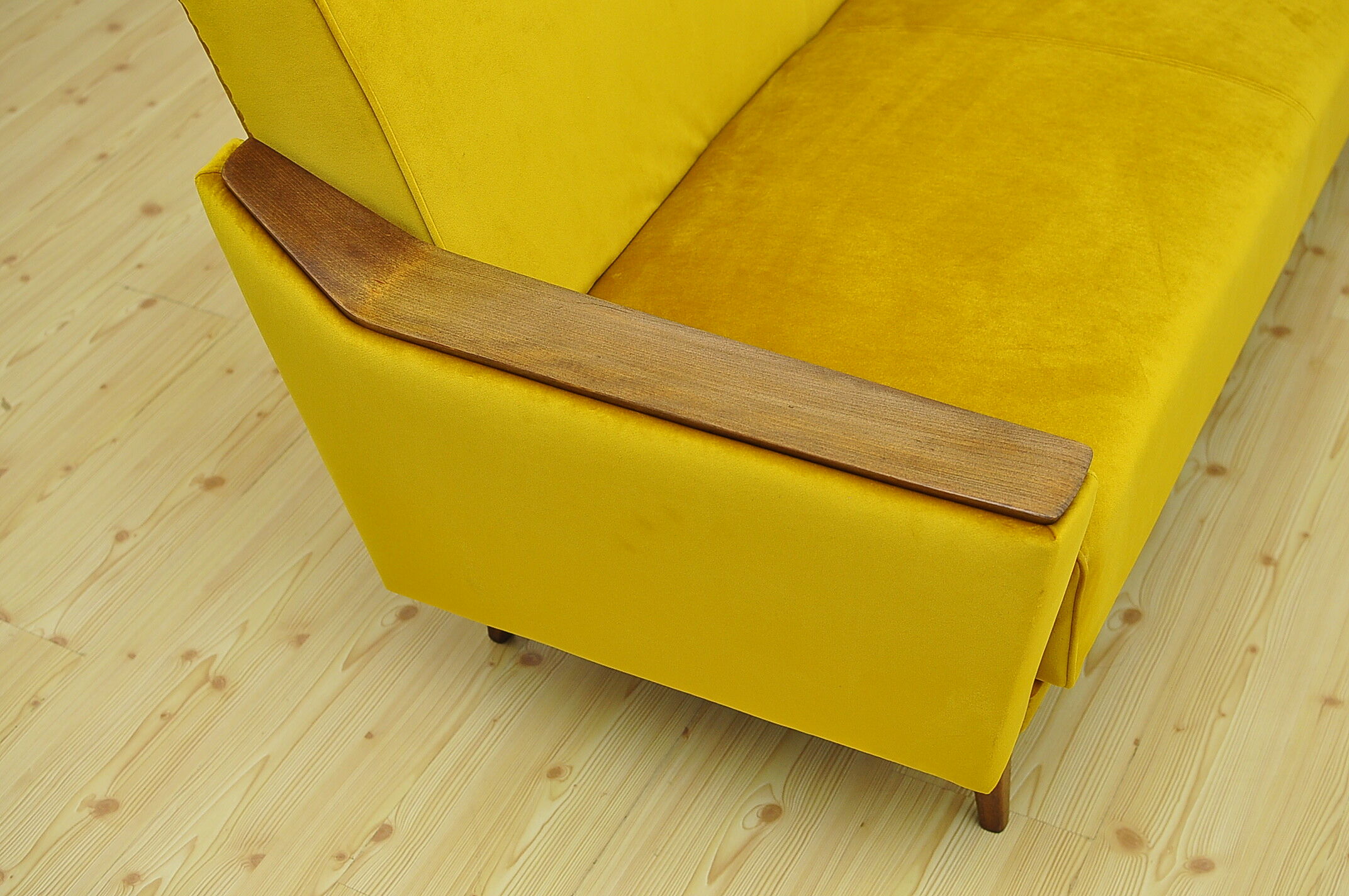 Mid-century yellow velvet sofa, 1960s