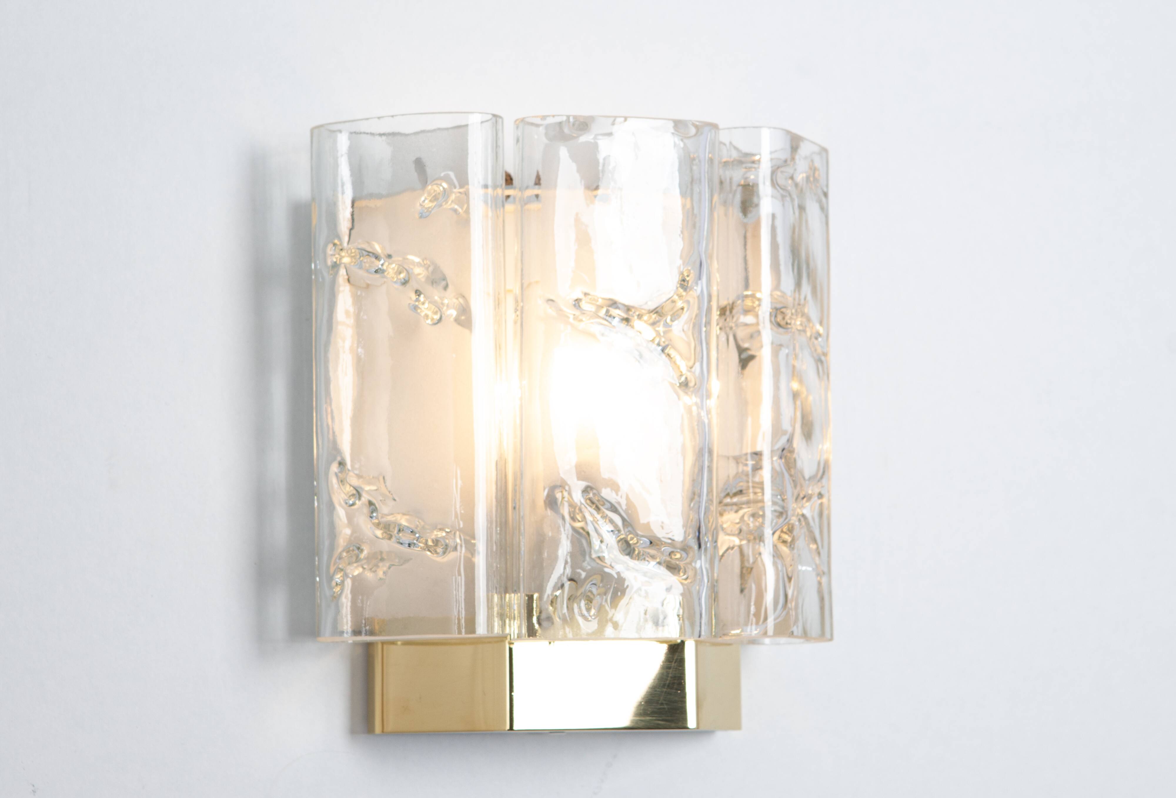 Pair of Brass and Murano Glass Wall Sconces by Doria, Germany, 1960s