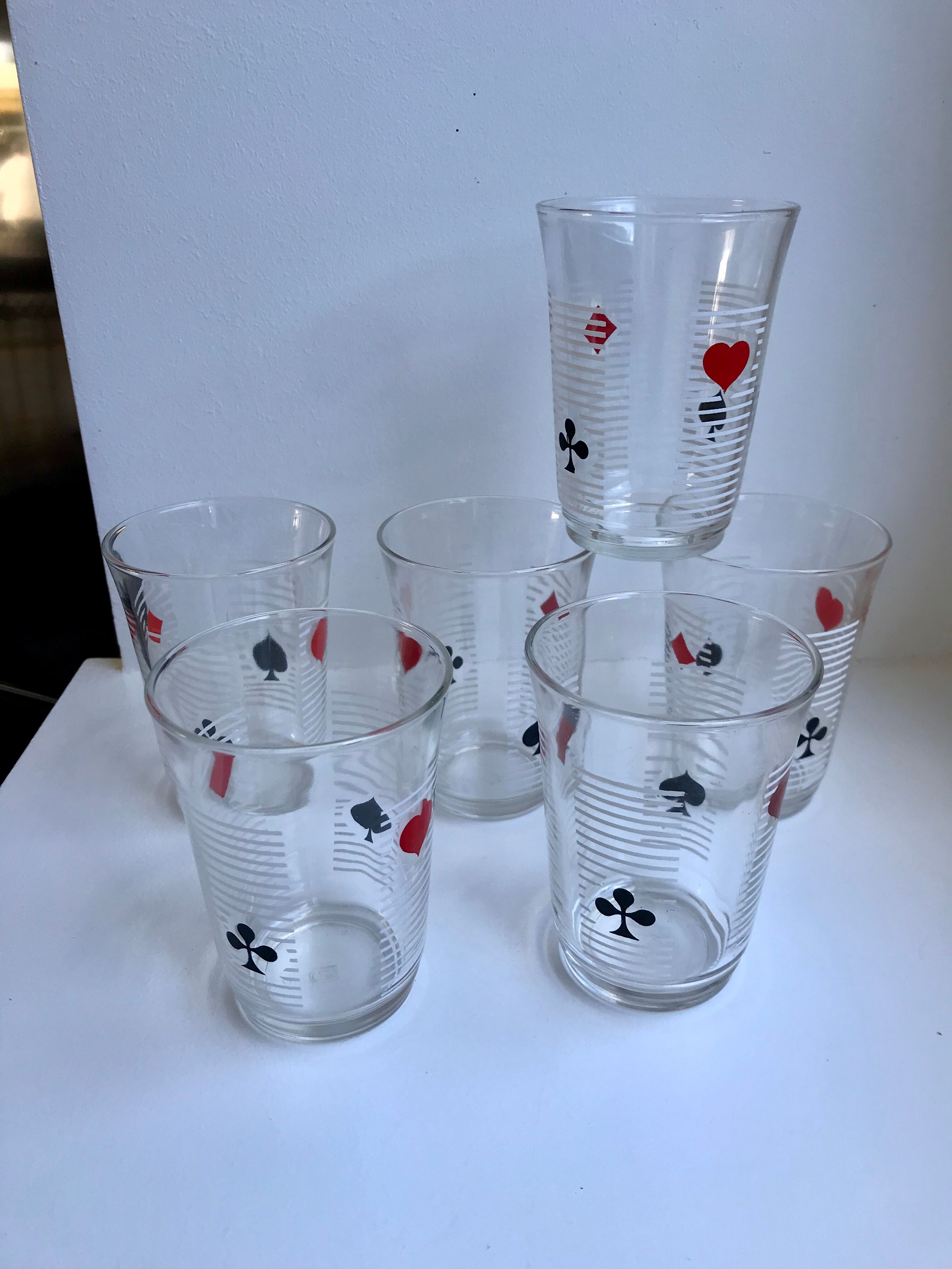 Set of 6 water glasses card games 70s