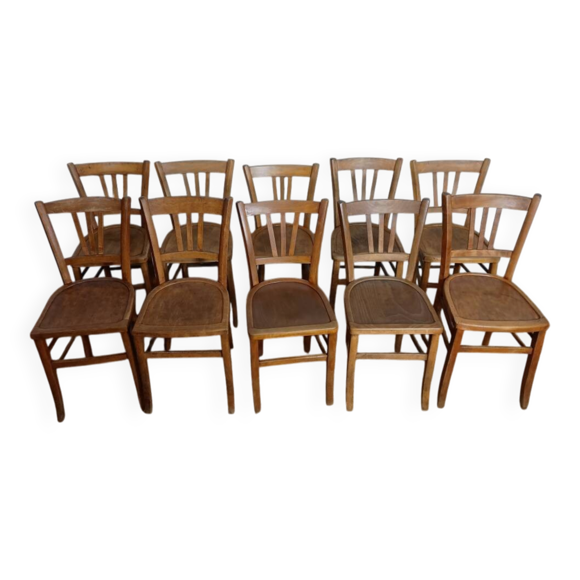 Ensemble de 10 chaises bistrot années 1950-60 vintage Luterma