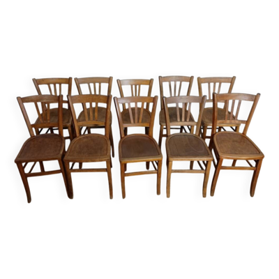 Ensemble de 10 chaises bistrot années 1950-60 vintage Luterma