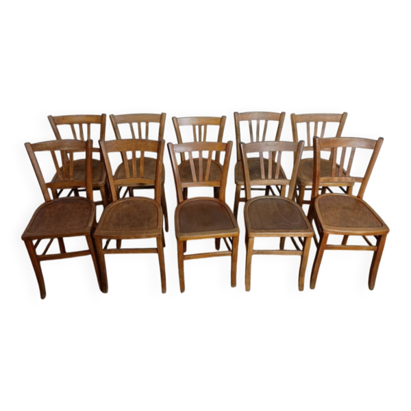 Ensemble de 10 chaises bistrot années 1950-60 vintage Luterma