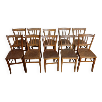 Ensemble de 10 chaises bistrot années 1950-60 vintage Luterma