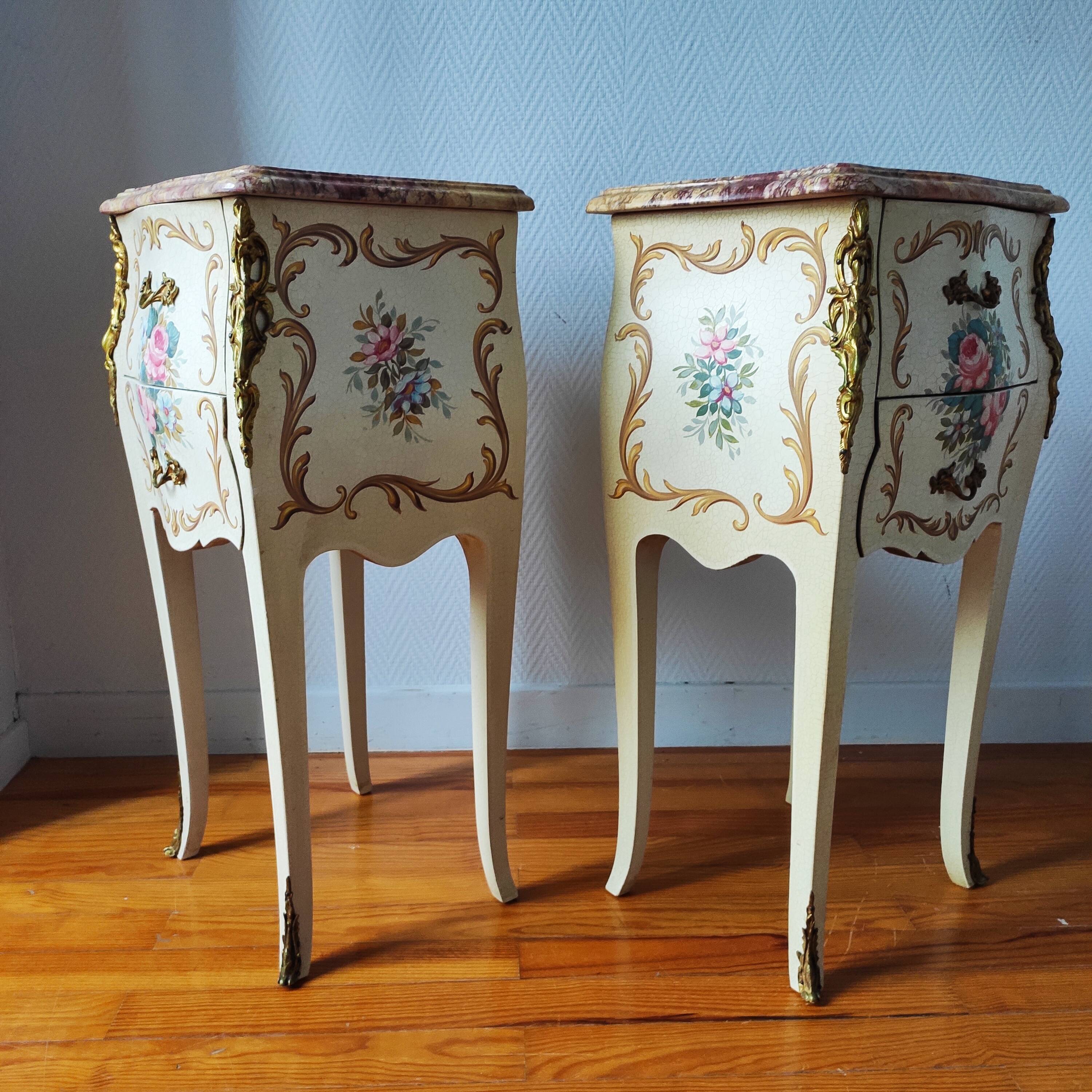 Pair of painted Louis XV style bedside tables