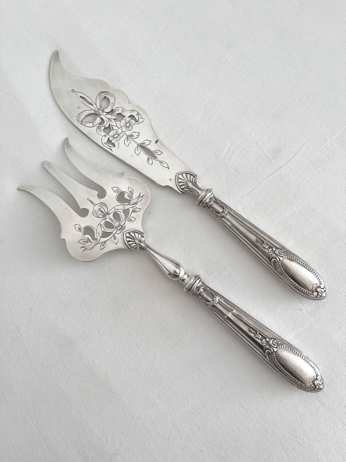 Antique silver and silver-plated fish serving cutlery