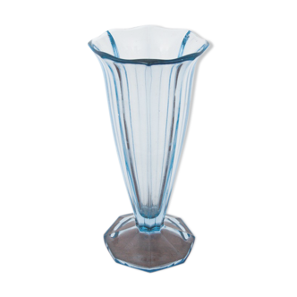Blue Art Deco vase, Huta Zawiercie, Poland,